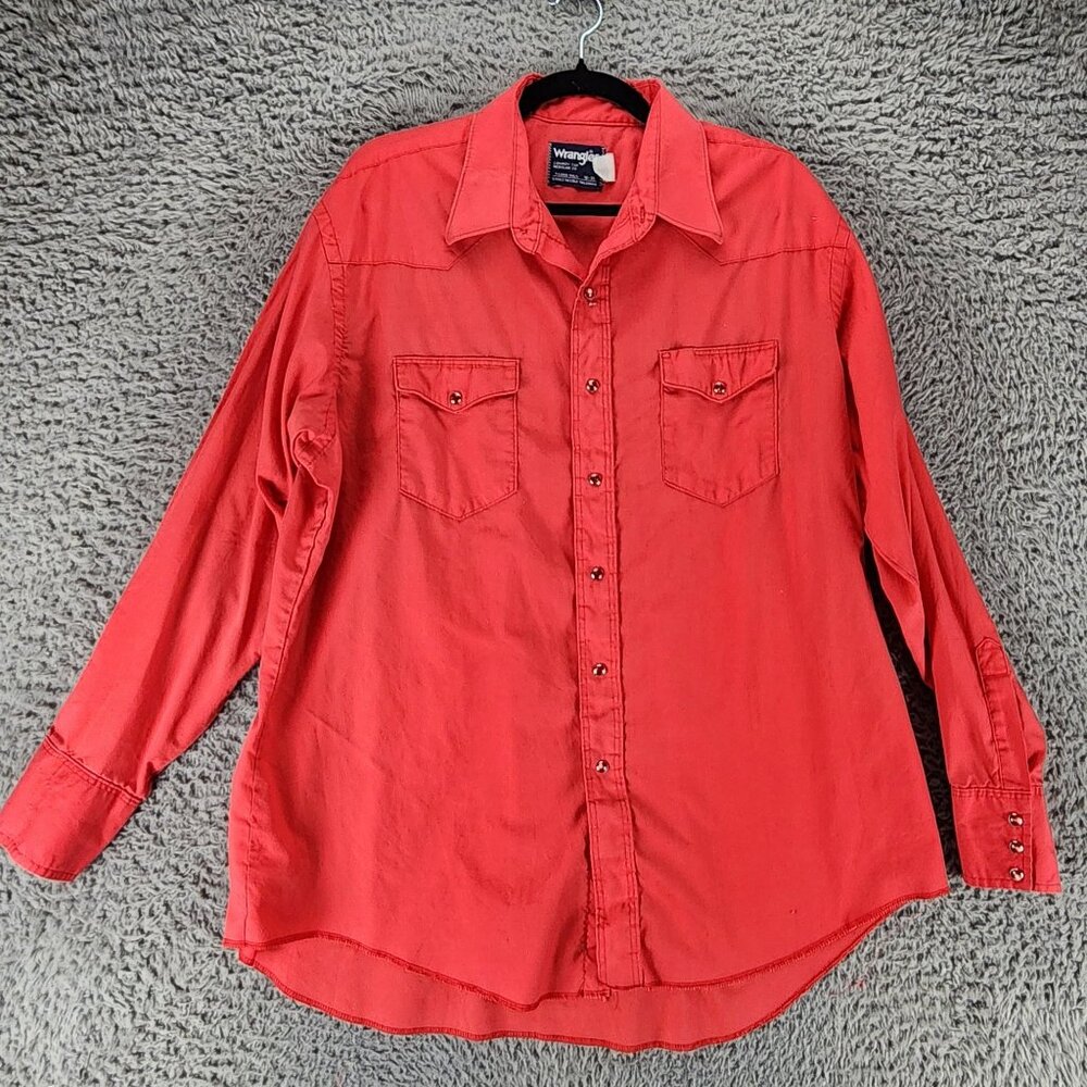 Wrangler Shirt Mens 18 35 Red X-Long Tails Snap Cowboy Cut Regular Fit